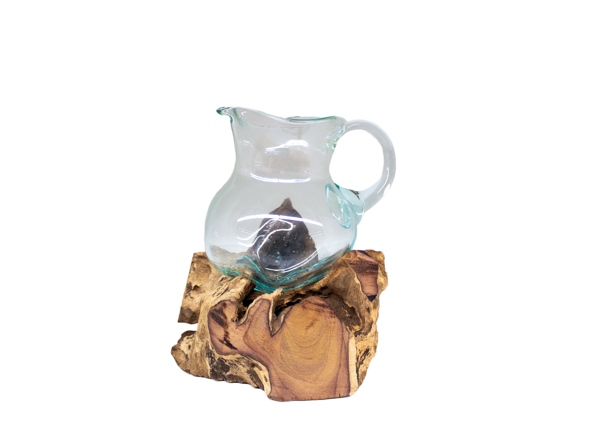 "Karaffe" Mundgeblasenes Glas auf Wurzelholz  Ø 12-14 cm, Höhe ca. 18-22 cm "Karaffe" Mundgeblasenes Glas auf Wurzelholz  Ø 12-14 cm, Höhe ca. 18-22 cm