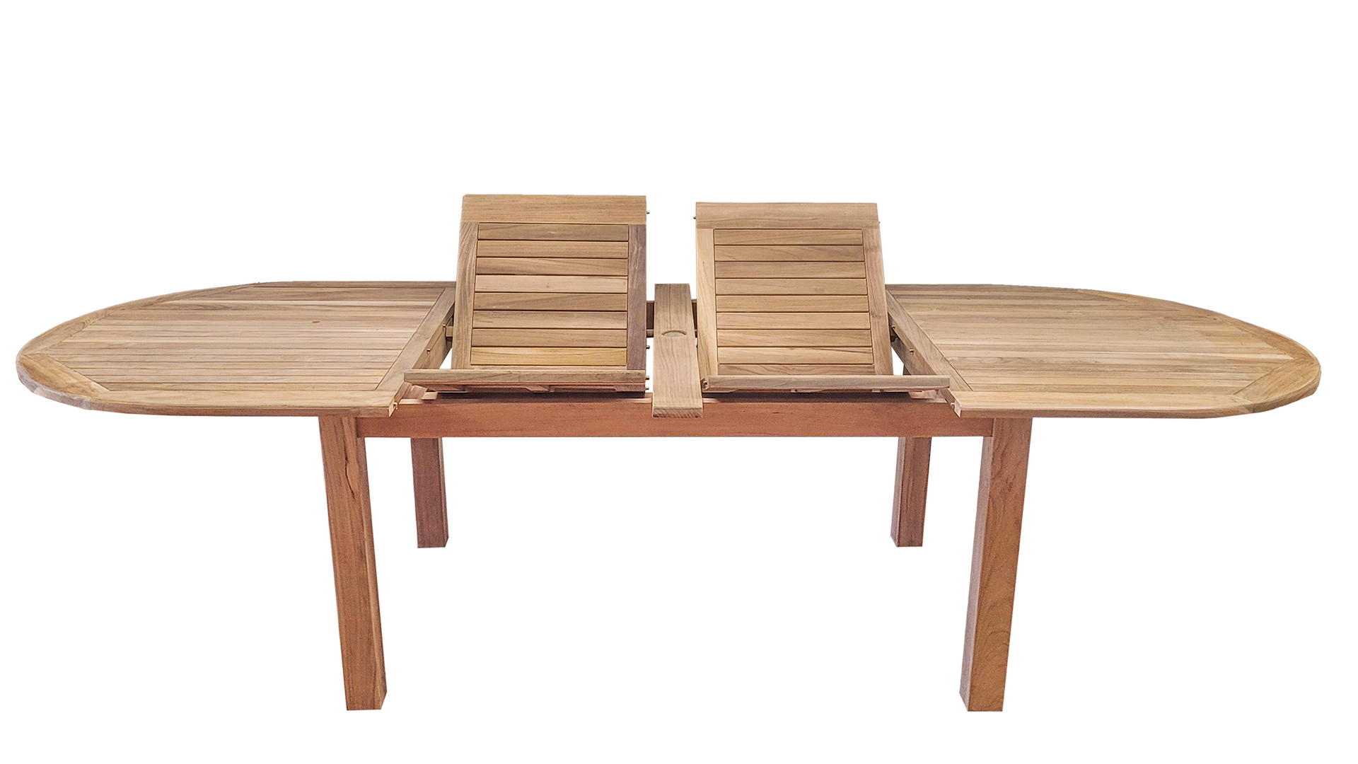 Teak Ausziehtisch – Serie Dresden – oval 200–300 x 110 cm mit 8×8 cm Tischbeinen Teak Ausziehtisch – Serie Dresden – oval 200–300 x 110 cm mit 8×8 cm Tischbeinen