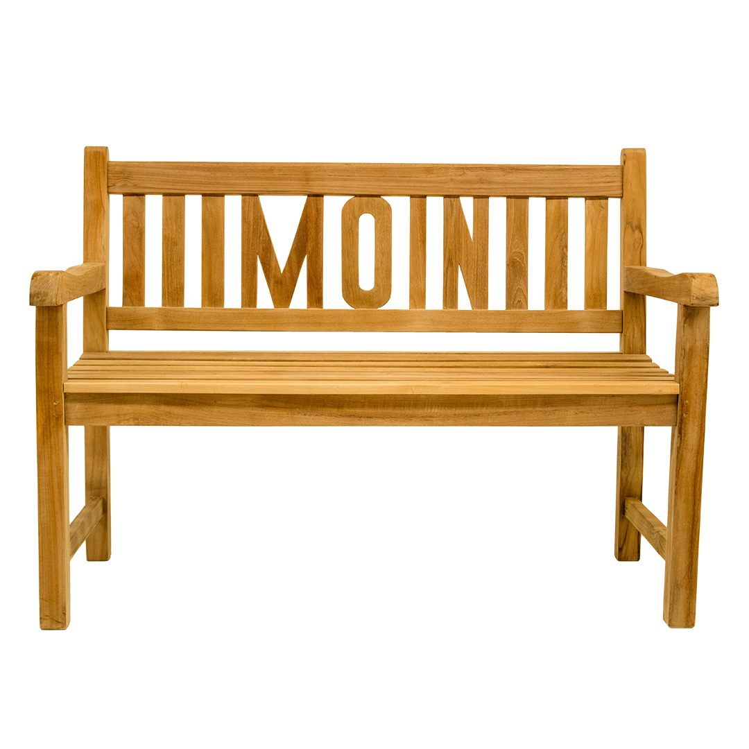 Gartenbank aus Teak – Serie Kiel – 120 cm mit Gravur „Moin“