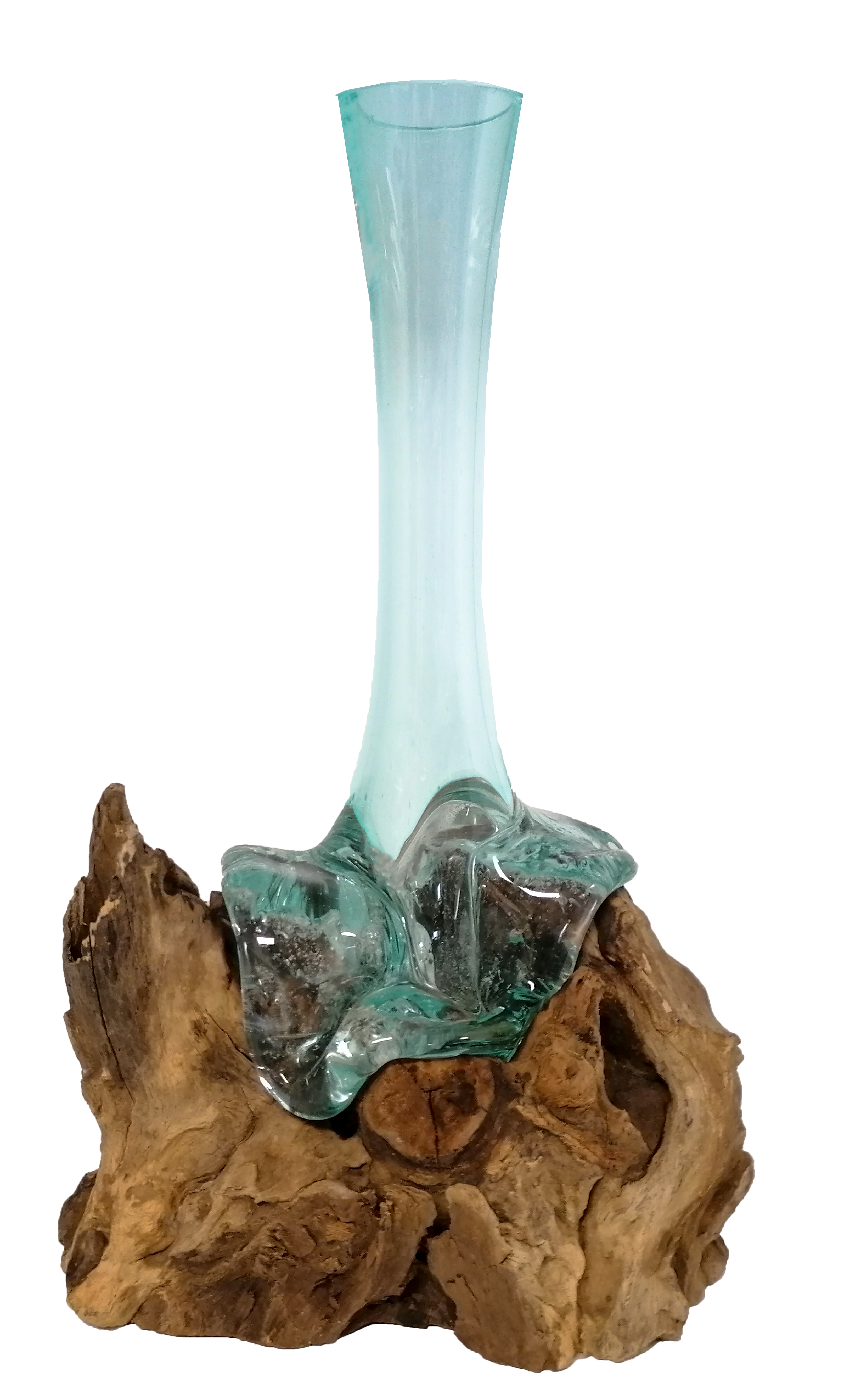 "Vase" Mundgeblasenes Glas auf Wurzelholz  Ø 4-6 cm, Höhe ca. 22-26 cm "Vase" Mundgeblasenes Glas auf Wurzelholz  Ø 4-6 cm, Höhe ca. 22-26 cm