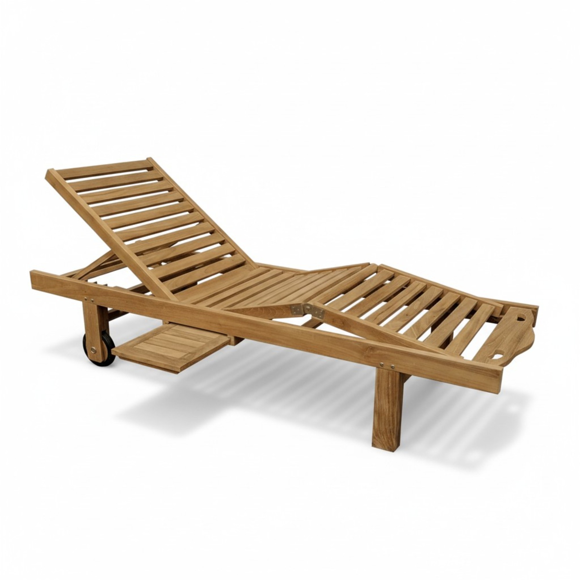 Gartenliege aus Teak – Serie Starnberg – mit Abstelltisch & Rollen, 200 cm