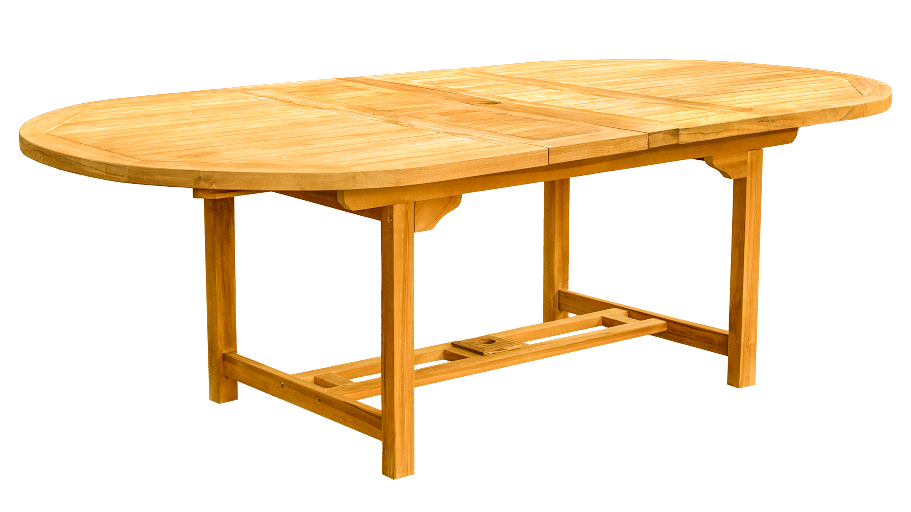 Teak Ausziehtisch – Serie Stuttgart – oval 180–240 x 120 cm mit 4 cm Tischplatte