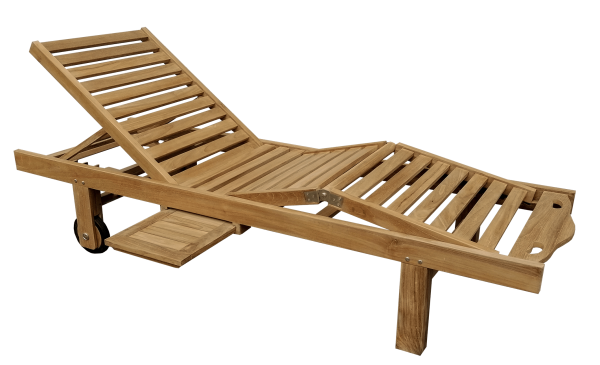 Gartenliege aus Teak – Serie Starnberg – mit Abstelltisch & Rollen, 200 cm Gartenliege aus Teak – Serie Starnberg – mit Abstelltisch & Rollen, 200 cm